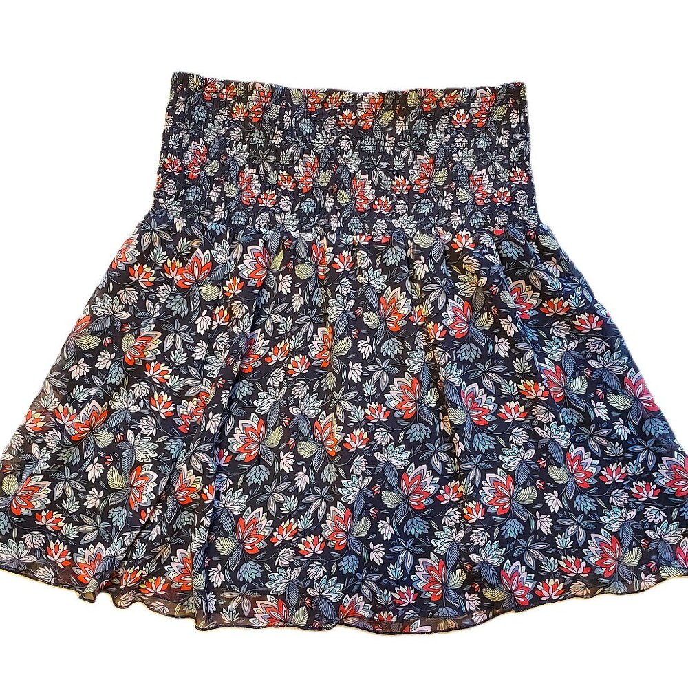 Cabi Convertible Navy Floral Smocked Flirt Skirt Tube Top Women's Size S Lined
